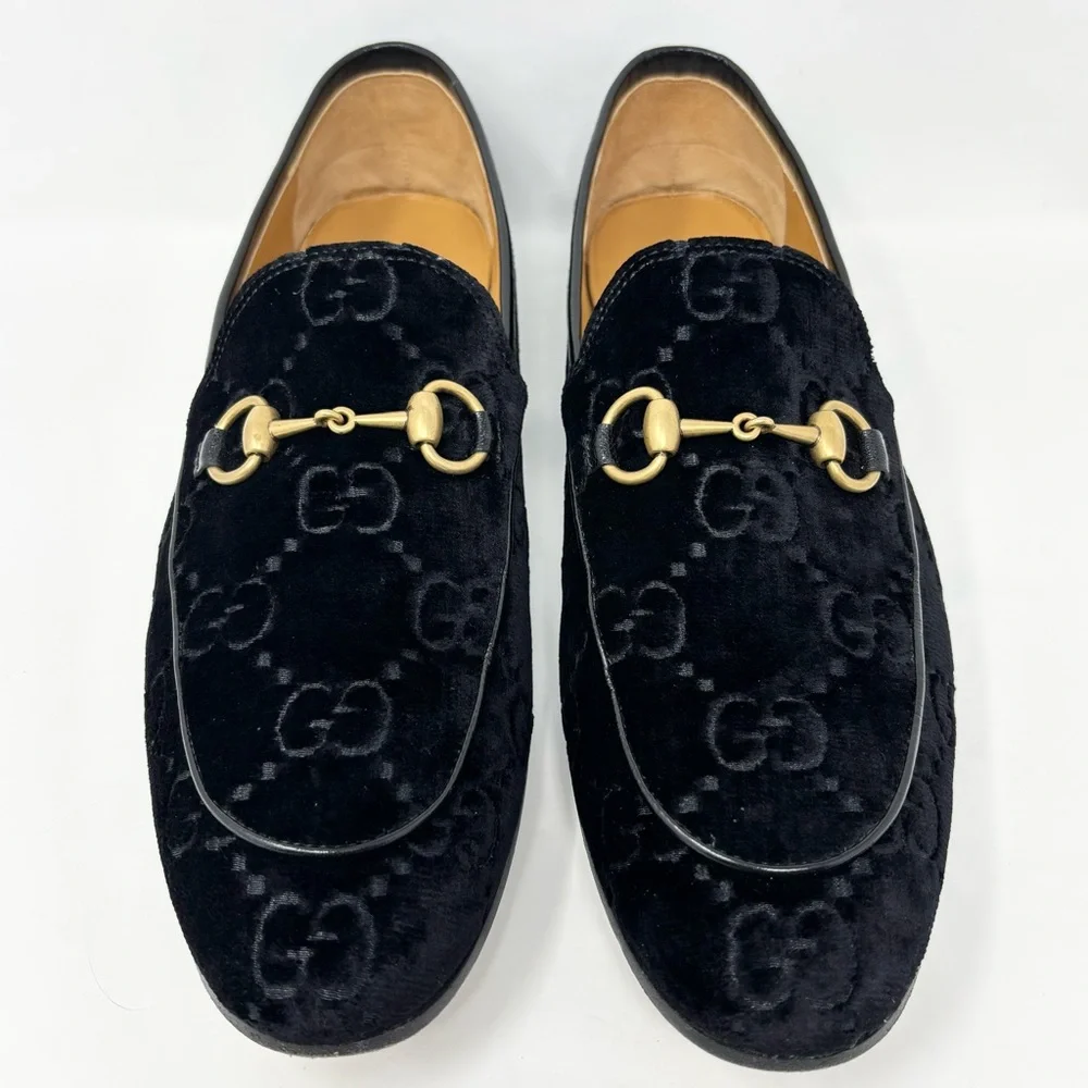 Gucci Jordaan GG Velvet Horsebit Loafers Black Nero/Nero Men’s Size 9.5